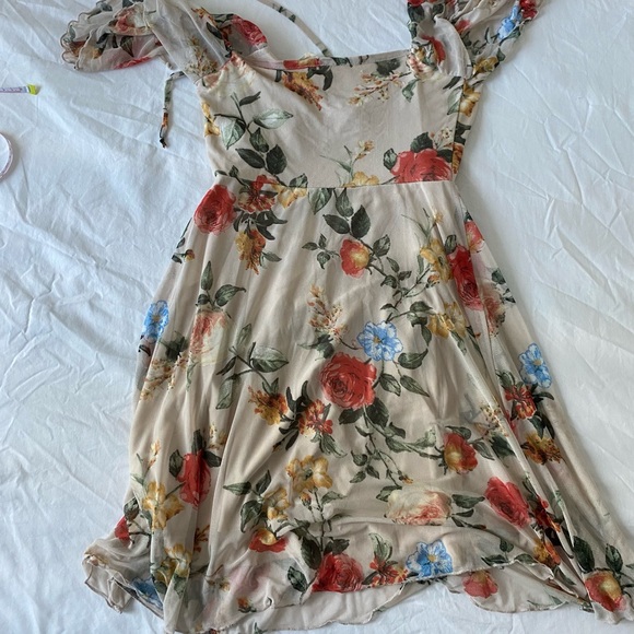 Floral Lined Mesh overlay Dress - Picture 5 of 5